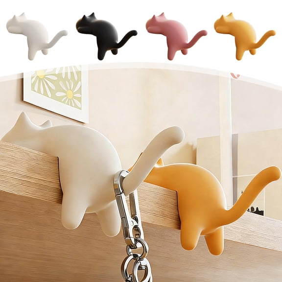 Naxoaeo Cat Shaped Backpack Hook, Portable Desk Bag Holder with Strong Adhesive Pad, No-Installation Desk Accessory, Space Saving Clips for Hanging Bags Purses, 1 Pc