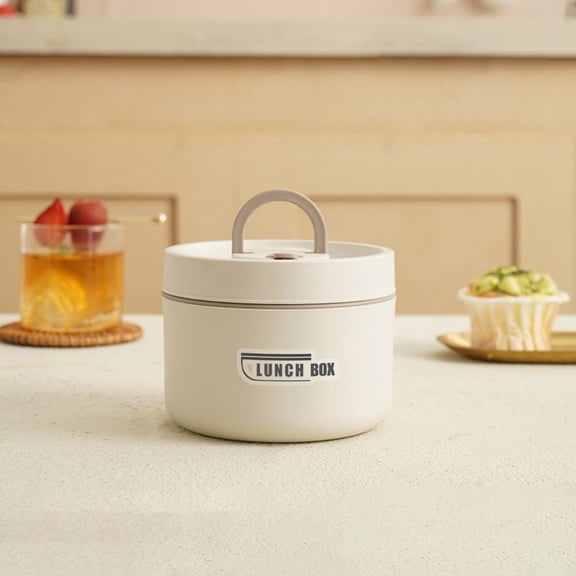 Thermal Lunch Box with Lid Leakproof Round Picnic Lunchbox with Folding Handle for Kitchen and Home