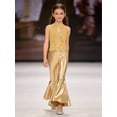 thumbnail image 5 of TiaoBug Sparkle Sequin Jumpsuit 70s Outfits for Girls Sleeveless Metallic Bell Bottom Romper Disco Dance Wear Gold 4, 5 of 7