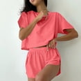 thumbnail image 2 of Jamicy Women Sleepwear Pajamas Set Gift for Mom Women's Striped Tee Shirts and Shorts Pajamas Set Side Slit Crewneck Loungewear, 2 of 5