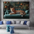 thumbnail image 5 of Mudket Leopard on Green Sofa with Orange Tree Canvas Wall Art, Vintage Tropical Luxury Wall Pictures for Living Room Print for Apartment Home Decor , Framed Ready to Hang - 12"L x 8"W, 5 of 9