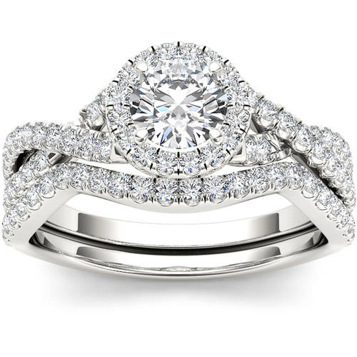 Imperial 1 Carat T.W. Diamond Criss-Cross Shank Single Halo Engagement Ring Set in 14kt White Gold by Imperial Jewels