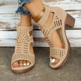 thumbnail image 2 of Modstep Womens Open Toe Sandals Summer Hollow Out Dress Booties Zipper Chunky High Heel Summer Walking Shoes with Arch Support Beige size 9.5, 2 of 7