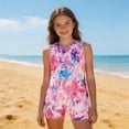 thumbnail image 2 of Toddler Bathing Suit Girl Girls Tie Dye Crew Neck Sleeveless One Piece Swimsuit with Full Colorful Back Design for Summer Swimwear Red 5 Years-6 Years, 2 of 7