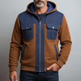 thumbnail image 2 of longantii Mens Hooded Cargo Coat Color Block Long Sleeve Full Zip Jacket Multi Pocket Relax Fit Streetwear Tops Daily Spring Fall Casual Outerwear Brown XL, 2 of 5