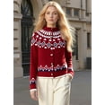thumbnail image 5 of PAOLA RIBONI Lightweight Comfort Fairisle Star Crew Neck Cardigan in Cozy Red and Blue Design Featuring Raglan Sleeves Perfect for Stylish Layering Anywhere, 5 of 9