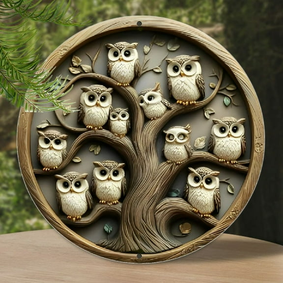 1pc Vintage Owl Tree Aluminum Wall Art, 8x8 Inch Metal Sign for Home, Office, Bar, Kitchen, Coffee Shop Decor, No Electricity or Battery Needed, Ideal for Christmas, Thanksgiving, St. Patrick'S Day