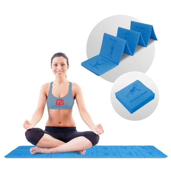 Foldable Yoga Mat - Illustrated 14 Embossed Poses, Square Folding Travel Firness & Exercise Mat as seen on TV, Perfect Storage, Pilates, Home Workout