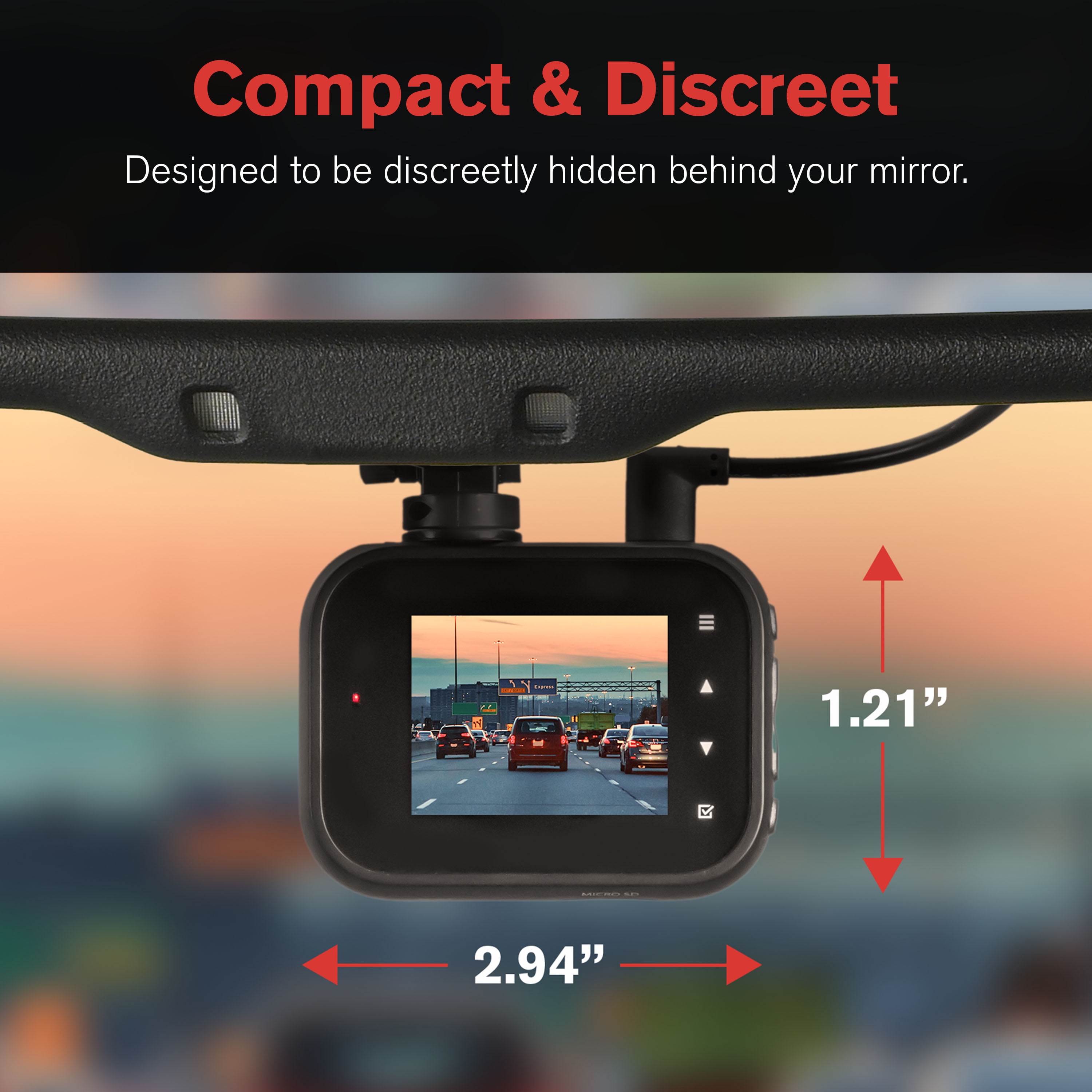 YADA Roadcam 1080p Compact Dash Cam with G-Sensor Smart Collision Detection, Motion Sensor Built-in, Full-HD Night Parking Surveillance, Easy Windshield Mount, BT533146F, YADA 1080P ROAD CAM GEN 2