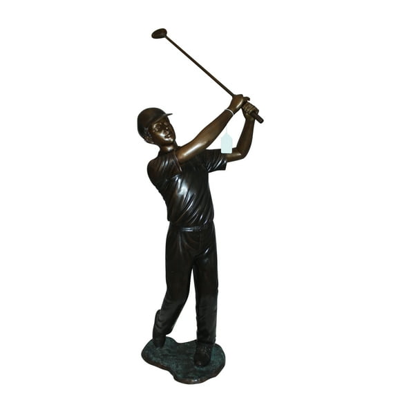 Teen boy plays golf Bronze Statue - Size: 18"L x 13"W x 57"H.