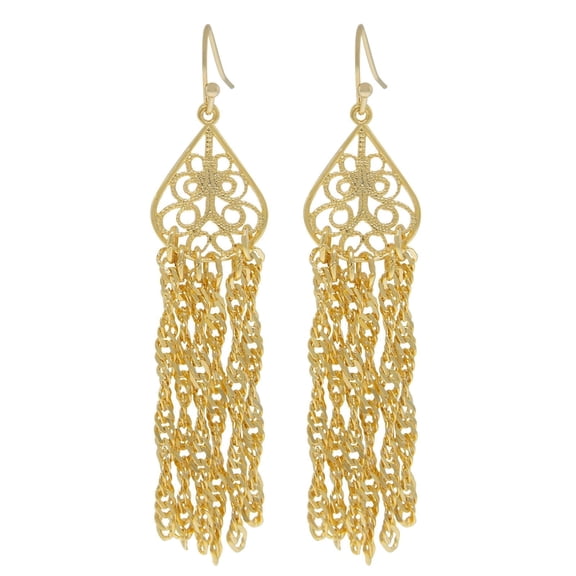 1928 Jewelry 14 Gold Dipped Filigree Drop Tassel Earrings