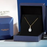 Gem Stone King 18K Yellow Gold Plated Silver White Zirconia Pendant Necklace for Women (3.10 Cttw, Gemstone Birthstone, Oval 9X7MM, with 18 inch Silver Chain)