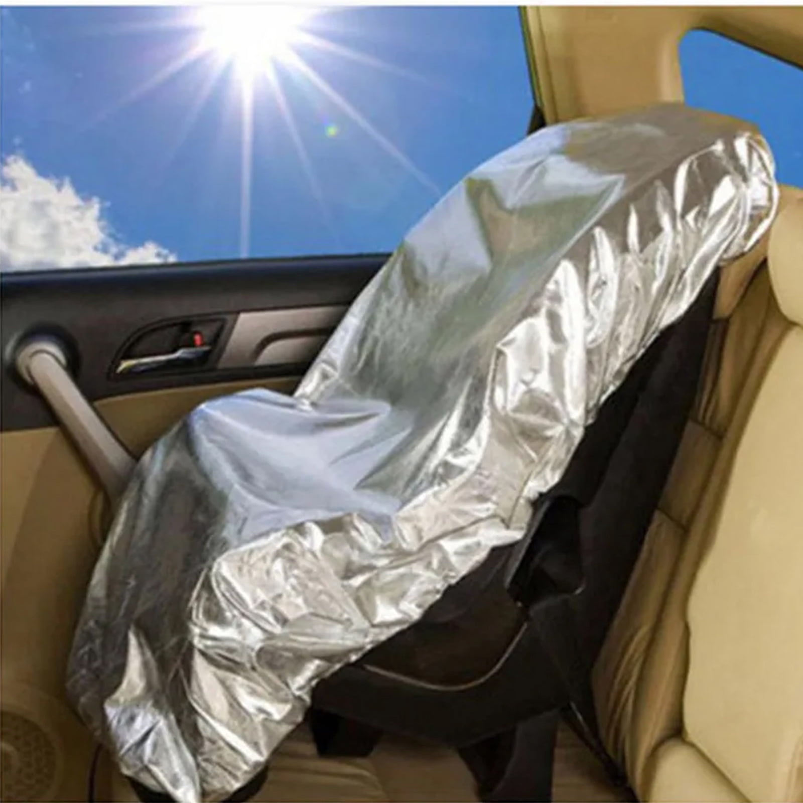 OhhGo Car Seat Sun Shade Cover, Baby Infant Car Seats Heat Protector, Keep Your Baby's Carseat at a Cooler Temperature, Reflective Baby Seat Covers for Car Seats Baby Travel Accessories, 2 Pack
