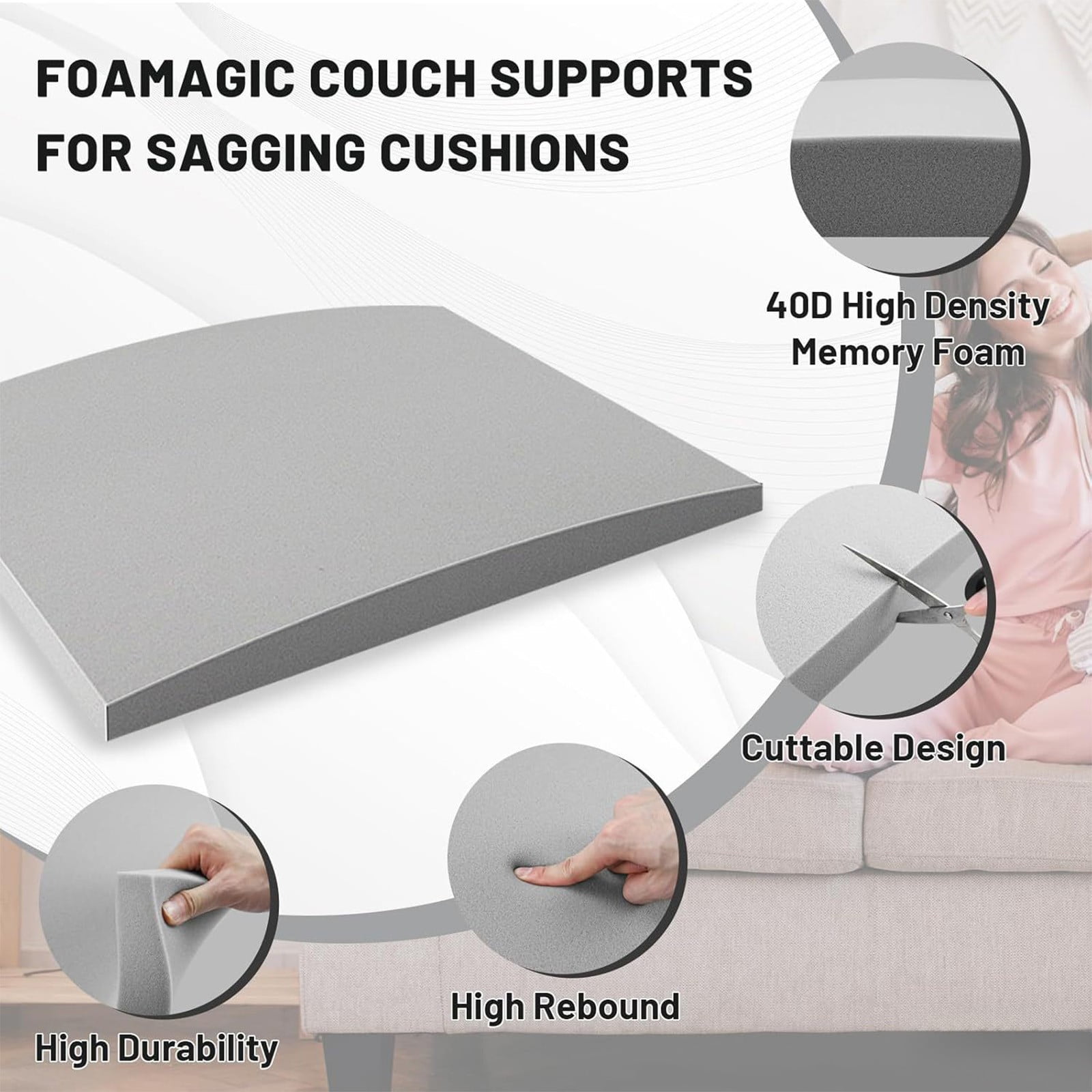 High Density Foam Sofa Cushion, Curved Support Insert for Chairs Sofas Lounges Use, Ergonomic Comfortable Seat Upgrade to Prevent Sagging and Provide Superior Back and Hip Support