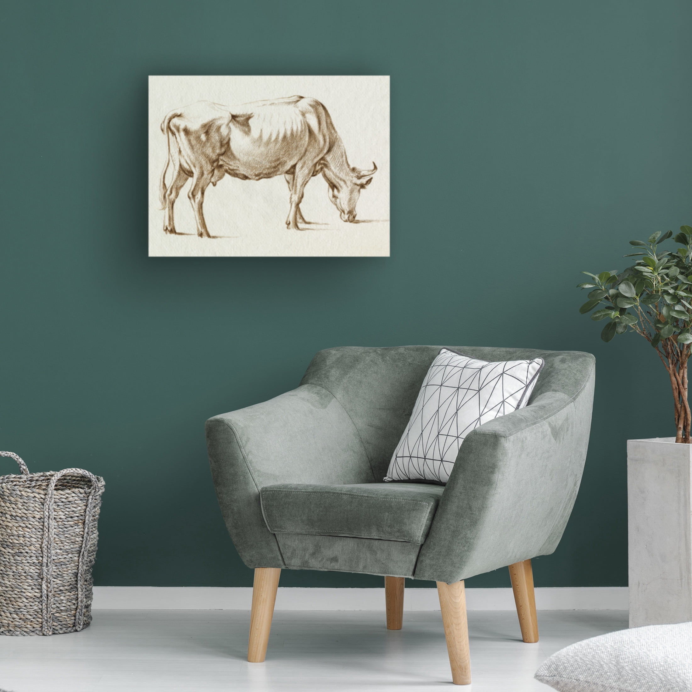 Trademark Fine Art Jean Bernard  Sepia Grazing Cow sketch I Canvas Wall Art