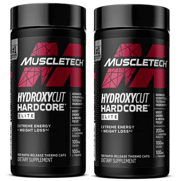 Hydroxycut Hardcore Elite - Maximum Intensity Supplement Pills - Focus   Energy Pills - 2 Packs of  100 Pills