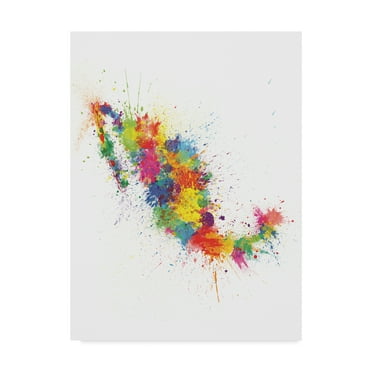 Trademark Fine Art 'Mexico Paint Splashes Map' Canvas Art by Michael Tompsett