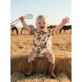 thumbnail image 5 of BemeyourBBs Newborn Baby Boys Cowboy Outfit Infant Summer Romper Shirt Clothes Cactus Horse Print Short Sleeve Lapel Button Down Bodysuit One Piece, 5 of 9