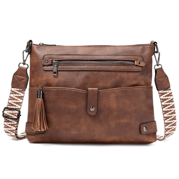 GAEKEAO Large Crossbody Bags for Women Multi Pocket Leather Crossbody Purse Designer Shoulder Bag Adjustable Strap Everyday Travel Handbag