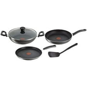 Tefal Delicia Powerglide Non-Stick Tawa 26 Cm, Kadhai 24 Cm, Fry 24 Cm With Lid, Spatula (Pack Of 4, Black), Standard, (B154S584)