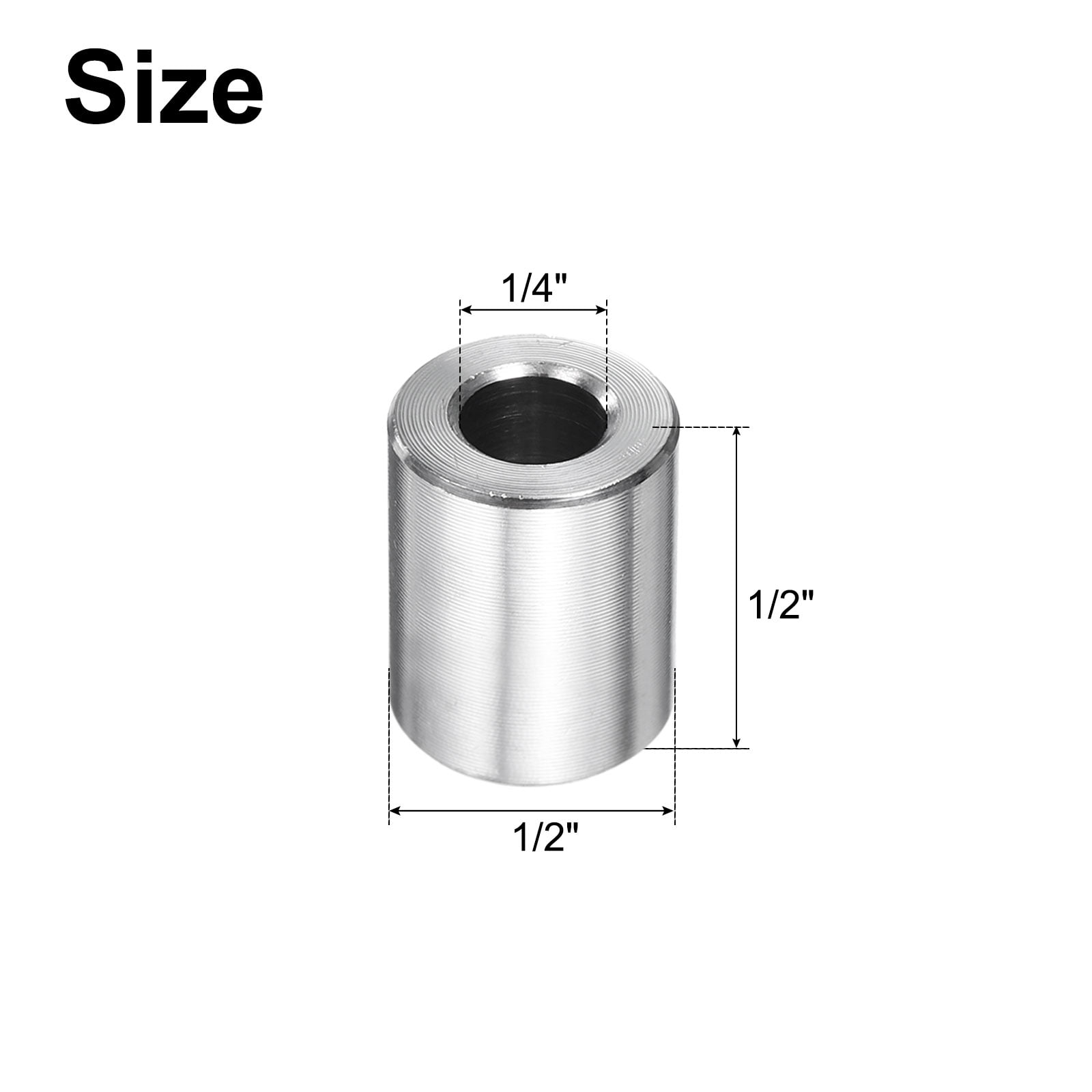 25 Packs Stainless Steel Spacer 1/4" Bore x 1/2" OD x 1/2" Length