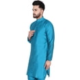 thumbnail image 6 of SKAVIJ Men's Art Silk Long Shirt Indian Casual Party Kurta (Small, Turquoise), 6 of 6