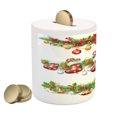 thumbnail image 2 of Christmas Piggy Bank, Traditional Garland Designs with Flowers Socks and Bells Mistletoe Candy, Ceramic Coin Bank Money Box for Cash Saving, 3.6" X 3.2", Orange Red Green, by Ambesonne, 2 of 4