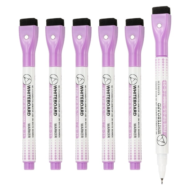 Marcador Magnético para Pizarra Blanca, Marcadores Púrpuras de Borrado en Seco de Punta Fina de 0.5-1mm, 6 Pcs