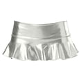 thumbnail image 5 of QATAINLAV Women's Layered Metallic Mini Skirt Stretchy Low Waist Ruffle Skater Micro Short Skirt Shiny Dance Clubwear Silver XXL, 5 of 7