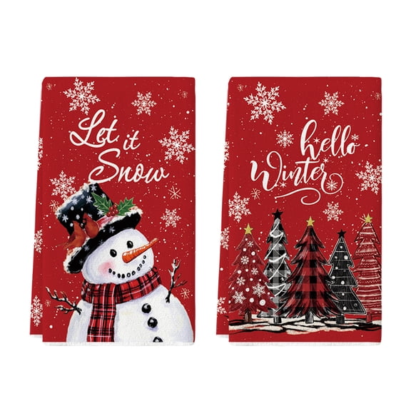 Sm:)e Red Snowman Let It Snow Xmas Trees Hello Winter Kitchen Towels Dish Towels, 18x26 Inch Daily Seasonal Christmas Decoration Hand Towels Set of 2