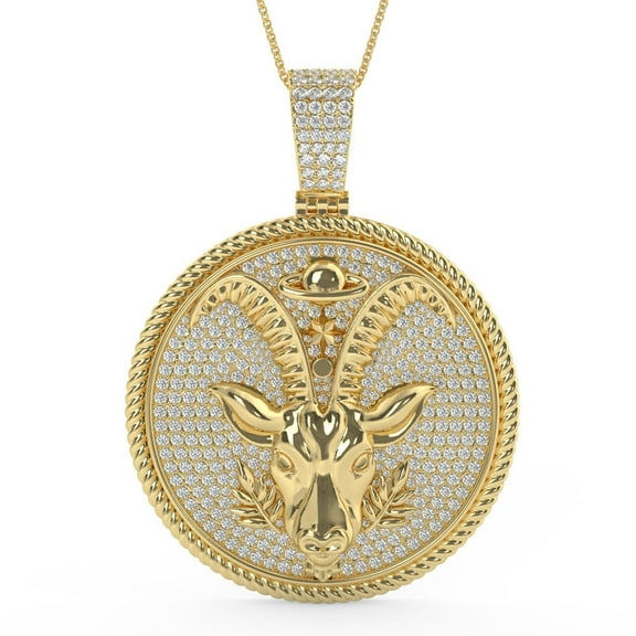 Real Genuine 3.00 Cwt Moissanite Diamond Bling Zodiac Astrology Birth Sign Lucky Capricorn Sea Goat Horoscope 14K Gold Finish Pendant Charm