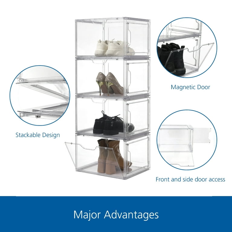 Mainstays 3 Pack Stackable Clear Glossy Plastic Drop Front Shoe Boxes Adult Size 1 Tier Walmart