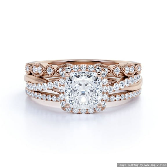 Moissanite Ring 1.85 carat Cushion Cut & Vintage Halo Wedding Trio Set925 Sterling Silver (Solid) Ring Size - 4 US