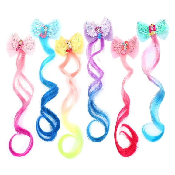 6 Pcs Hair Bows Hair Clips For Girls Rainbow Hair Extensions For Kids Toddler Kids Ponytails Hand-made Cute Glitter Hair Accessories