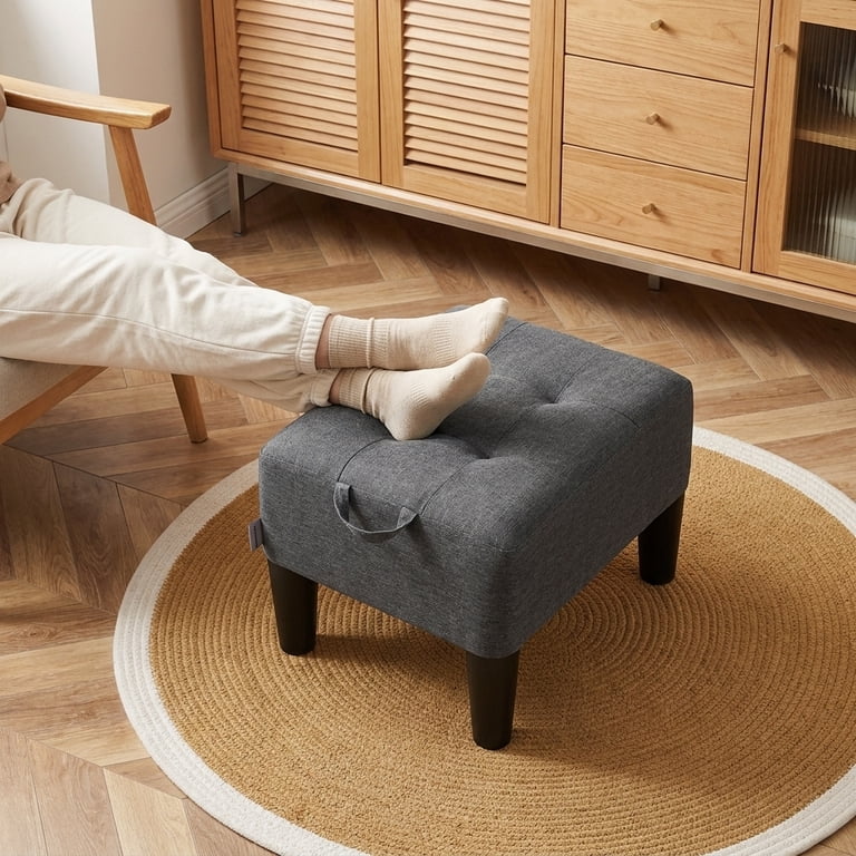 Ledrem Small Footstool Ottoman, Dark Gray Velvet photo 3