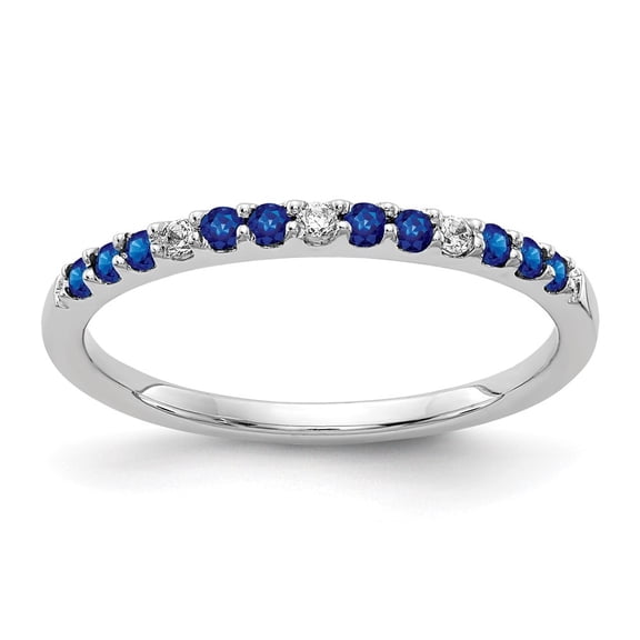 Diamond2Deal 10k White Gold Diamond and Sapphire Band for Women Size- 7
