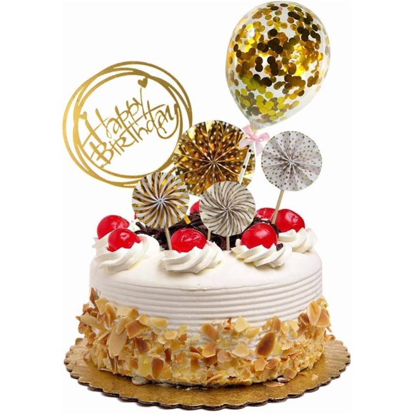 Gold Birthday Cake Topper Kit,Confetti Balloon Acrylic Cake Decoration for Girls Women Birthday Party Supply