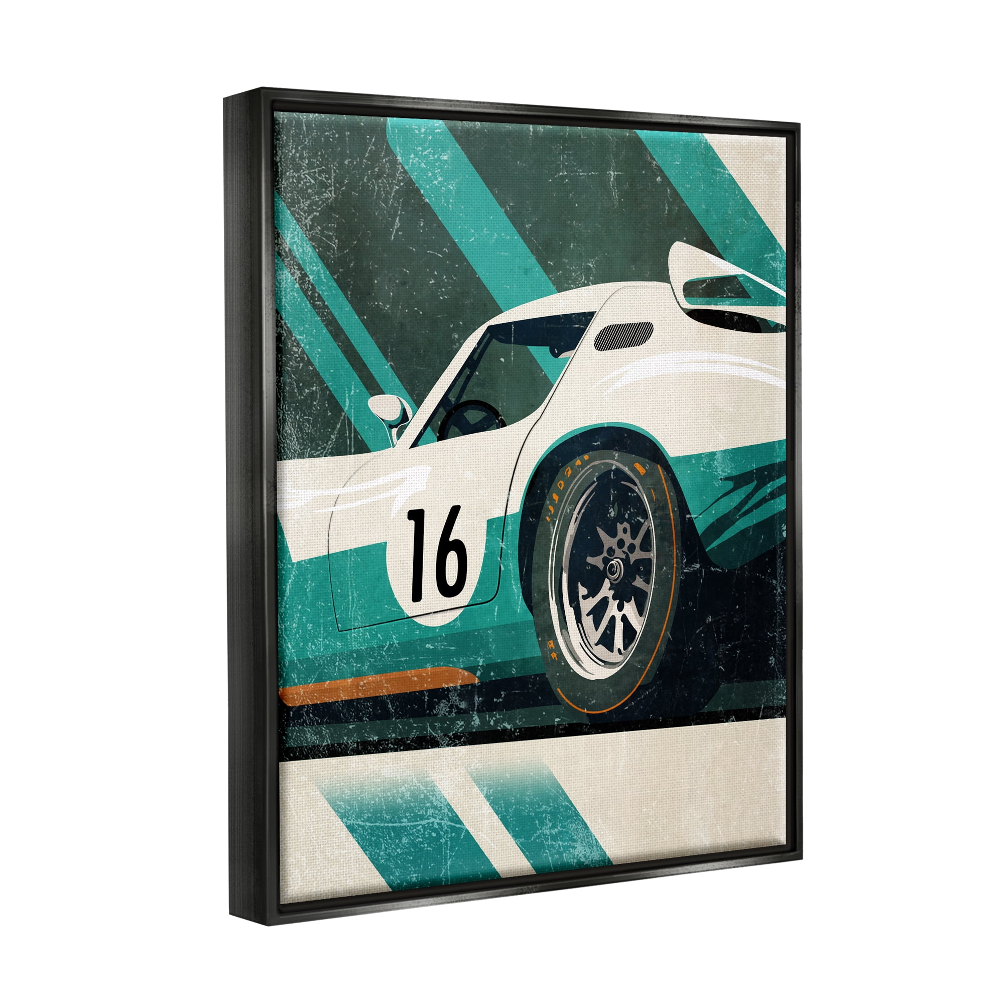 Stupell Industries Classic Green Race Car Transportation Painting Black Floater Framed Canvas Art Print Wall Art, 25 x 31