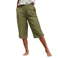 thumbnail image 4 of Womens Trousers Wide Leg Elasticated Waist Cropped Pants Stright Leg Cropped Trouser With Pocksts Casual Loose Bottoms for Holiday Summer Trousers for Women UK, 4 of 6