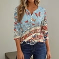 thumbnail image 5 of Women's 250th Anniversary USA Shirt Patriotic American Flag Print V-Neck Button 3/4 Sleeve T-Shirt, 5 of 6