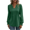 thumbnail image 2 of Abomasnow 2024 Fall Long Sleeve Tops for Womens Casual V Neck Pleated Front Shirts Solid Smocked Cuffs Sleeves Tunic Blouse Casual Loose Fashion T Shirts, 2 of 7