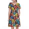 thumbnail image 1 of Fotbe Robe Motif Football Américain Décontractée Mode Femme Manches Courtes Robe Maxi Robe T-Shirt Rayée Longue à Blocs de Couleur, 1 of 6