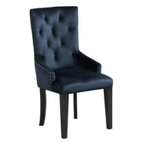 Set of 1 Velvet Side Chair, Wood Dining Chairs, Wooden Arm Kitchen Chairs with Solid Rubber Wood Legs, Farmhouse Style High Back Dining Room Chairs (Blue)