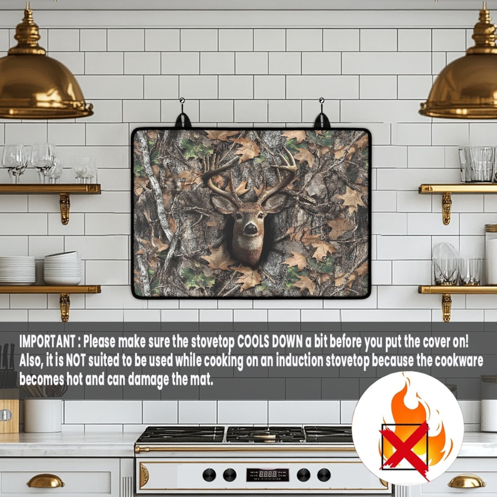 Renewold Electric Stove Top Cover for Cooktop, Induction Electric Stove Cover Anti-slip Glass Cooktop Mat Extra Large Flat Top Stove Mat Easy Storage, Deer Camo Hunting Forest Grey