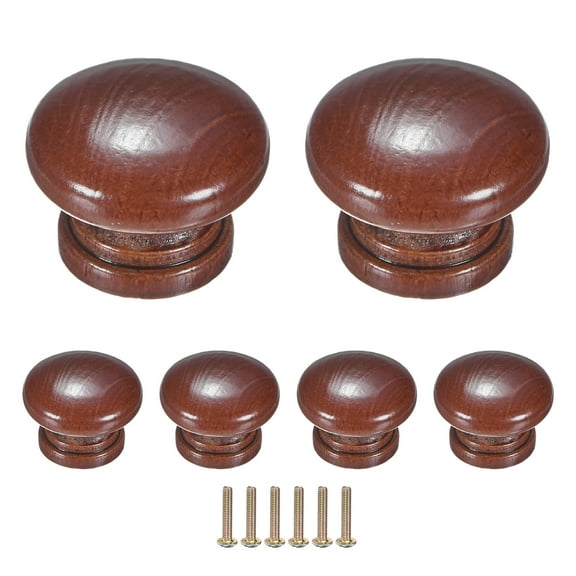 Uxcell 6-Pack Kicthen Cabinet Knobs, 1-5/16 In(33mm) Solid Wood Round Drawer Pull Handle, Drawer Knob Hardware [Dark Brown]