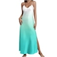 thumbnail image 2 of Women's Summer Gradient Long Dress Spaghetti Strap V Neck Sleeveless Backless High Split Hem Flowy Maxi Dress Breathable Beach Vacation Cruise Apparel, 2 of 8