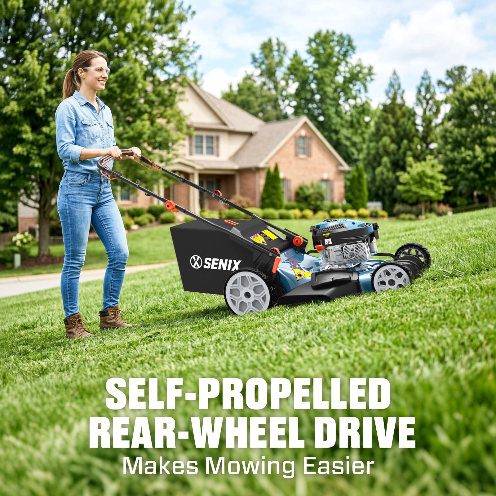 SENIX 22" 170CC Gas Self Propelled Lawn Mower ,4 -in-1 , 72L/19 Gal Bag,6-Position Height Adjustment