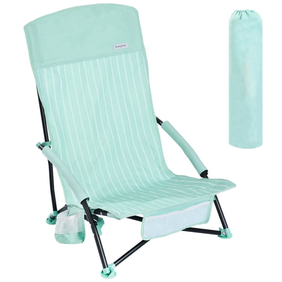 Sunnyfeel Folding Low Camping Beach Chair , Lightweight Portable Lawn Chair with Mesh Back, Foldable Camp Backpack Chairs with Carry Bag