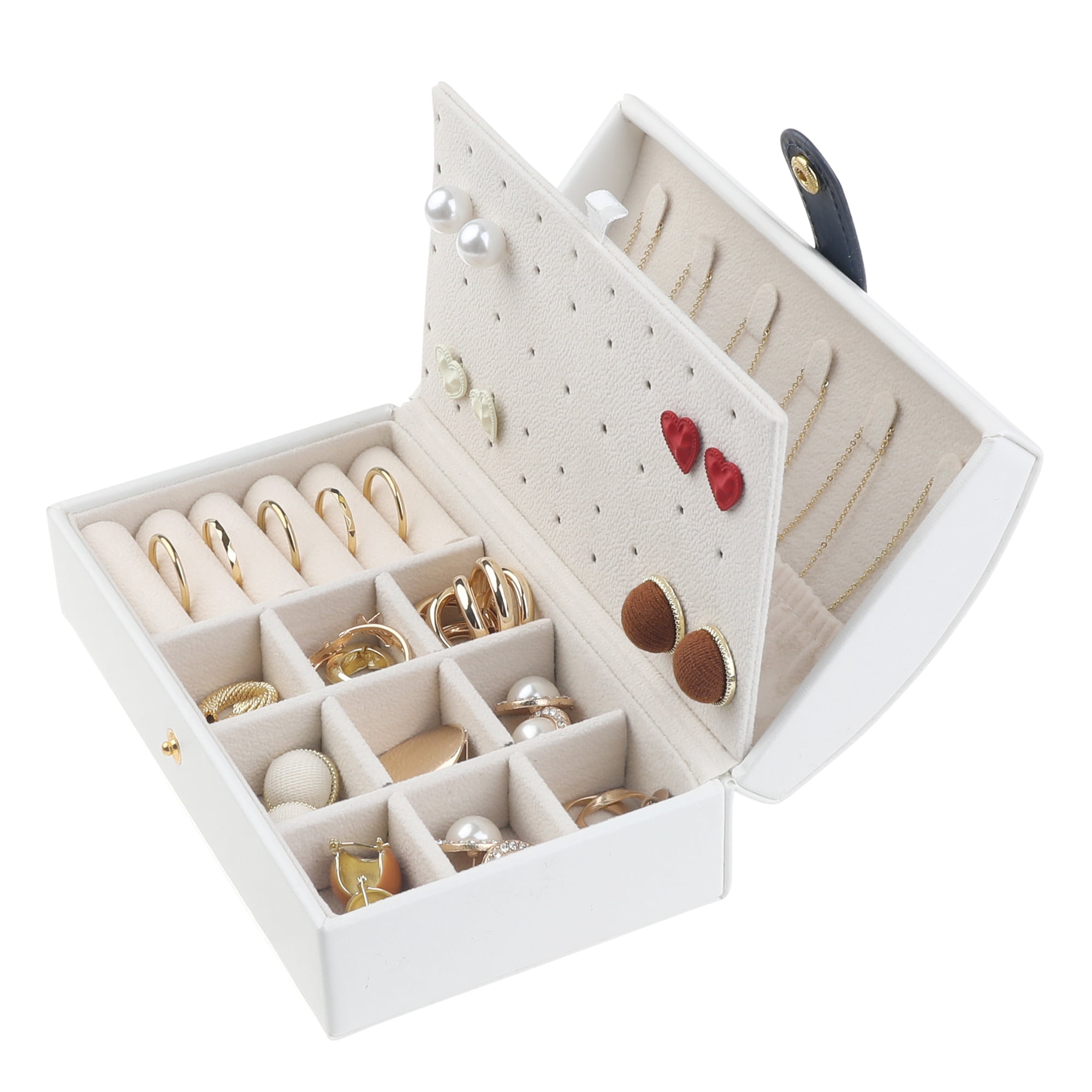 Unique Bargains Jewelry Box Small Portable PU Leather Jewelry Organizer Case Storage White