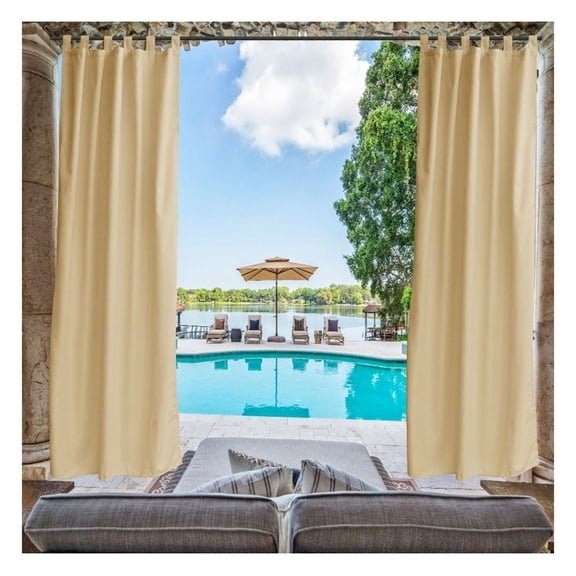 Beige Outdoor Curtains - 50x96 inch Thermal Blackout Patio Curtains, UV Protection, Water Repellent, Grommet Top for Pergola, Gazebo, Deck